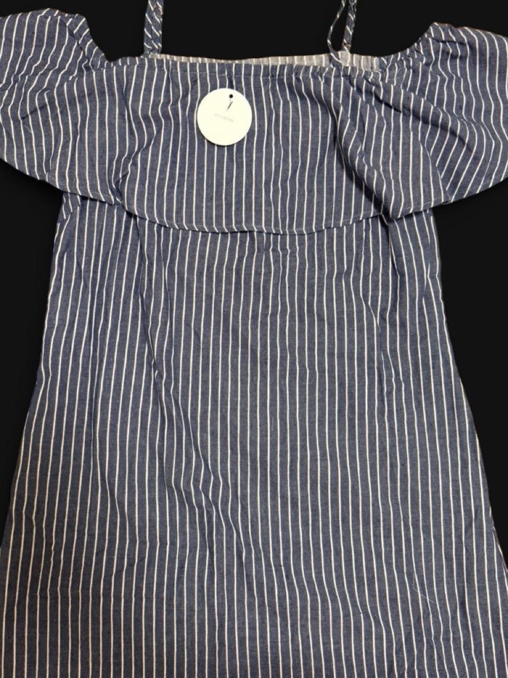 Striped Off-Shoulder Sundress in Navy and White